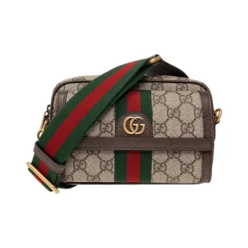 GUCCI Ophidia Canvas With Leather Shoulder Bag, Crossbody Bag Mini Women's Beige/Ebony
