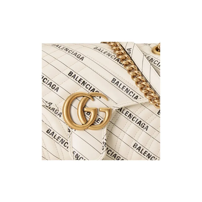 GUCCI Balenciaga Paris Collaboration GG Marmont Leather Shoulder Bag, Crossbody Bag Trumpets Women's White-7