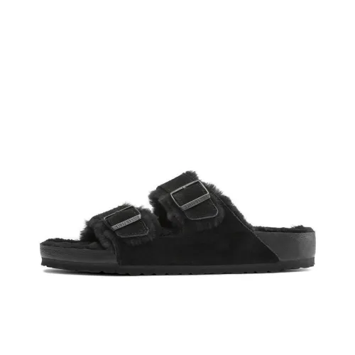Birkenstock Arizona Shearling Massage Antibacterial Slide Slippers Unisex Black Narrow Fit