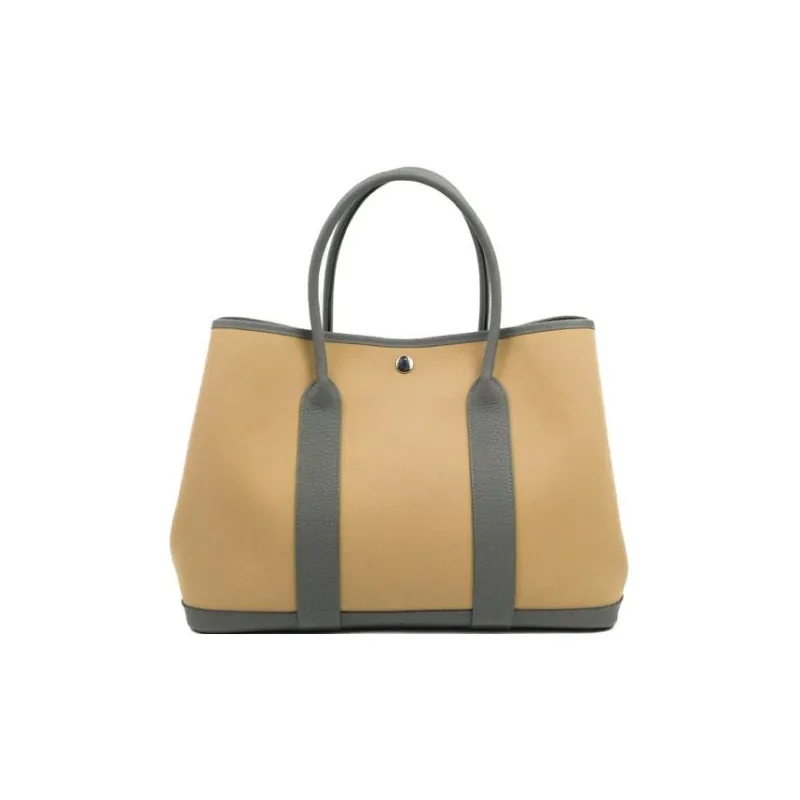 HERMES Garden Party Tempete Canvas With Leather Garden Bag Handbag Unisex Maje Gray-5