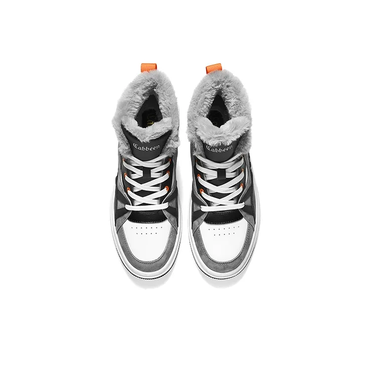 Cabbeen High Top Skateboard Shoes Men's White Black Boyfriend Wind-3