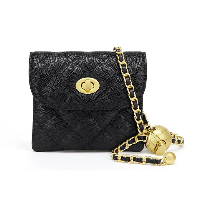 Simvay Clos Cow Leather Patchwork With Microfiber Synthetic Leather Crossbody Bag Chain Fanny Pack Mini Women's Black-1