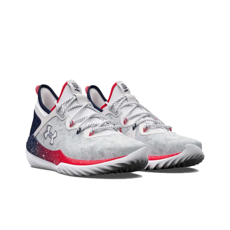 Under Armour Harper 8 Turf Usa Baseball Shoes 'Grey White Red'-1