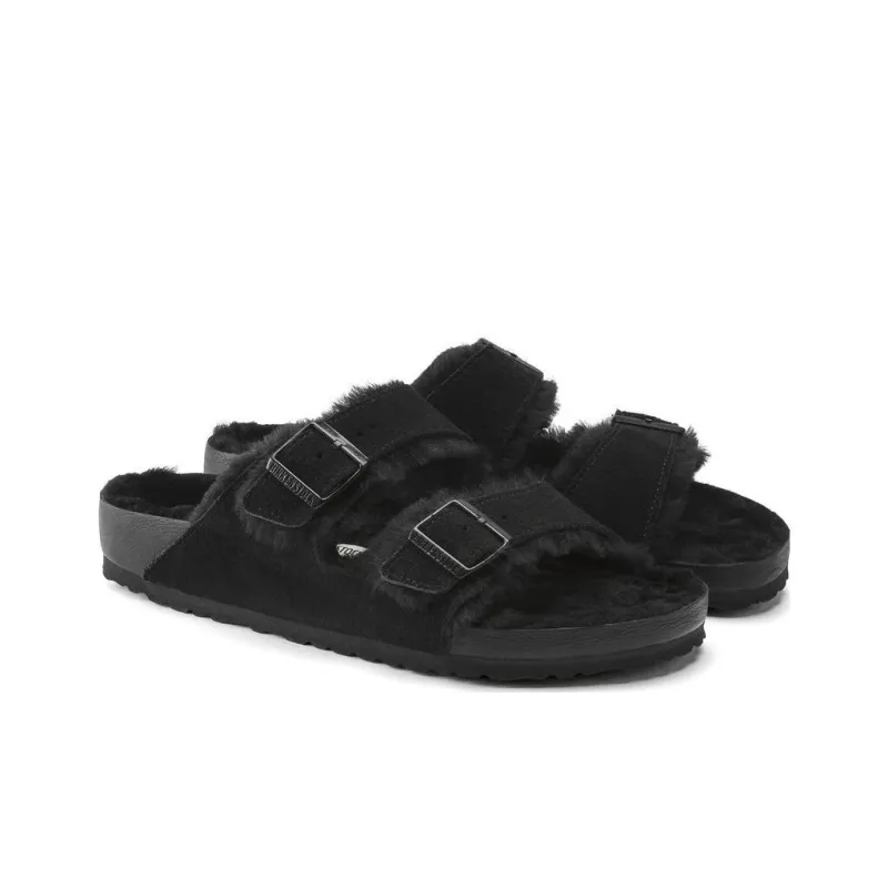 Birkenstock Arizona Shearling Massage Antibacterial Quick Dry Slide Slippers Unisex Black Regular-3