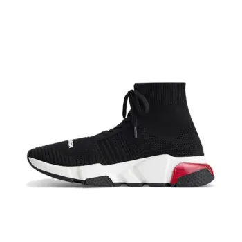 Balenciaga Speed 1.0 Lace Up Sneakers 'Black White With Clear Sole Red' Women's