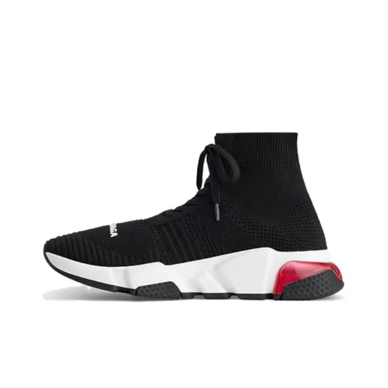 Balenciaga Speed 1.0 Lace Up Sneakers 'Black White With Clear Sole Red' Women's-0