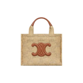 CELINE Cabas Thais Fabric Tote Bag, Shopping Bag, Handbag Small Size Women's Natural & Camel