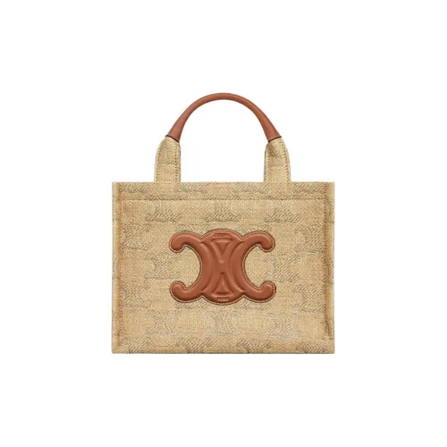 CELINE Cabas Thais Fabric Tote Bag, Shopping Bag, Handbag Small Size Women's Natural & Camel