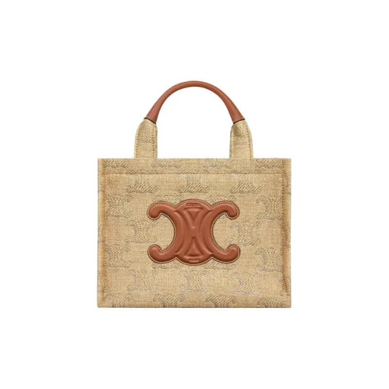 CELINE Cabas Thais Fabric Tote Bag, Shopping Bag, Handbag Trumpets Women's Natural & Camel-0