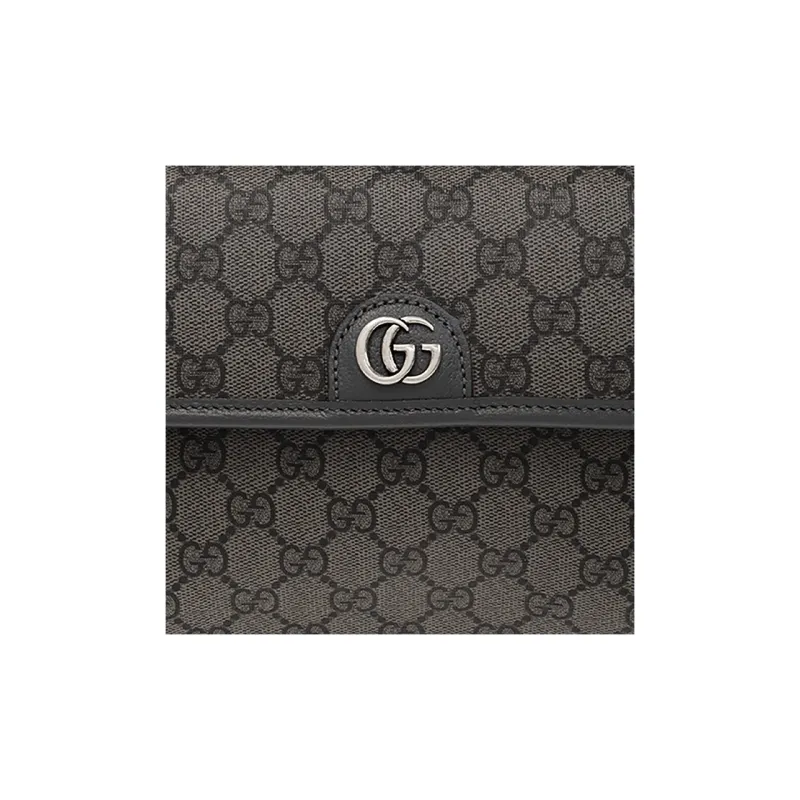 GUCCI Canvas With Leather Sling Bags One Shoulder Crossbody Fanny Pack Small Size Women's Gray/Black-3