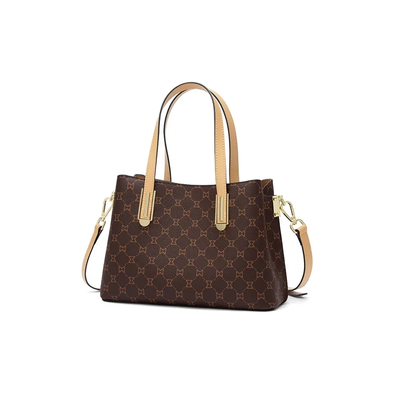 MashaLanti Synthetic Leather Tote Bag, Shopping Bag, Shoulder Bag, Handbag Medium Size Women's Dark Brown & Apricot-1