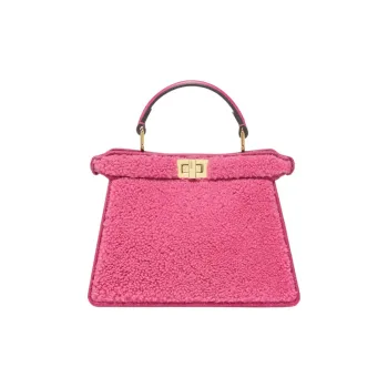 FENDI Peekaboo ISeeU Sheep Wool Lambskin Shoulder Bag Crossbody Bag Handbag Small Size Women's Pink