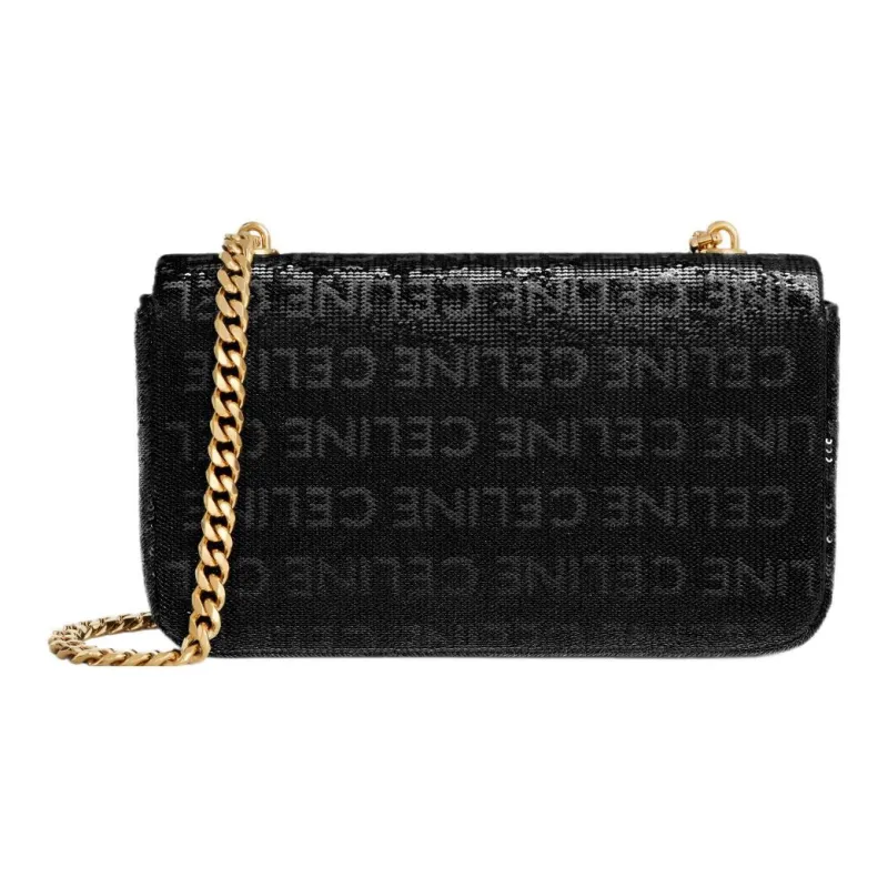 CELINE Silk Satin Shoulder Bag, Crossbody Bag Regular Women's Black-2