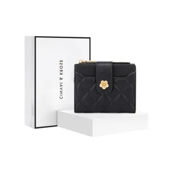 Simvay Clos Cow Leather With Synthetic Leather Document Wallet Clutch Card Holder Money Clip Regular Women's Black/Ecru