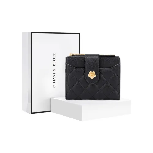 Simvay Clos Cow Leather With Synthetic Leather Document Wallet Clutch Card Holder Money Clip Regular Women's Black/Ecru