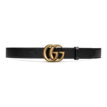 GUCCI Double G Smooth Buckle Leather Belts Men's Black Width: 3CM
