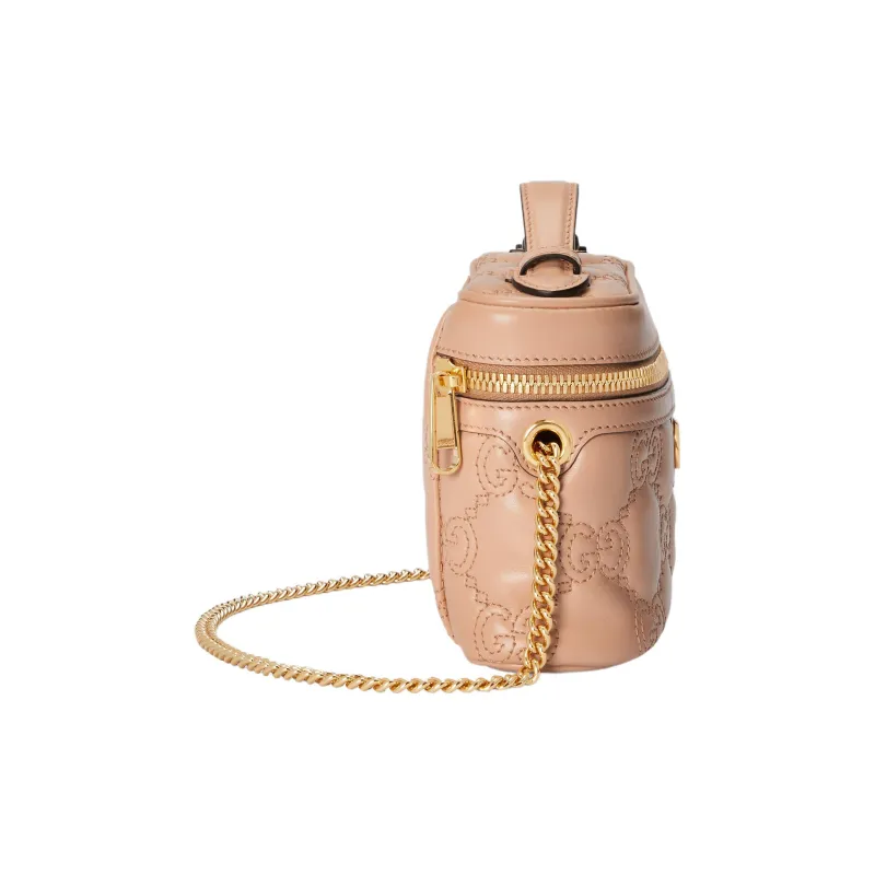 GUCCI GG Matelassé Leather Handle Bag, Makeup Box, Shoulder Bag, Crossbody Bag, Handbag Mini Women's Rose Beige-2
