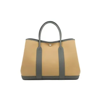 HERMES Garden Party Tempete Canvas With Leather Garden Bag Handbag Unisex Maje Gray
