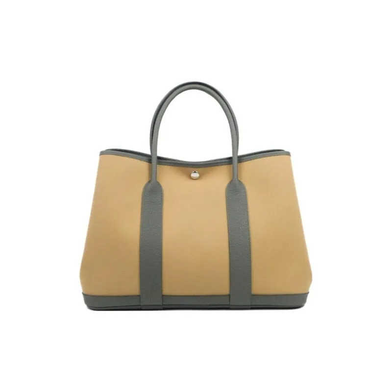 HERMES Garden Party Tempete Canvas With Leather Garden Bag Handbag Unisex Maje Gray-0
