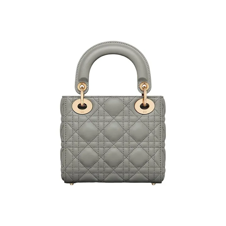 DIOR Lady Dior Wicker Pattern Sheepskin Dior Bag Shoulder Bag Crossbody Bag Handbag Mini Women's Rock Gray-2