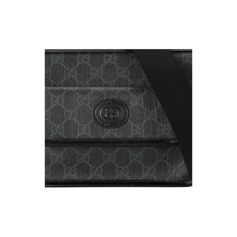 GUCCI GG Retro Series Leather Paneled Canvas Messenger Bag Crossbody Bag Shoulder Bag Men's Black Gray Color-6