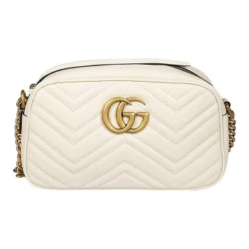 GUCCI GG Marmont Quilting Leather Camera Bags Crossbody Bag Shoulder Bag Women's White