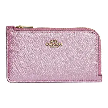 COACH Cross-Stitch Leather Card Holder Small Size Women's Metal Pink