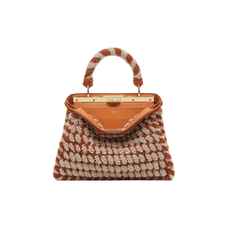 FENDI Peekaboo ISeeU Sheepskin Shoulder Bag Crossbody Bag Handbag Medium Size Women's Brown & Gray-0
