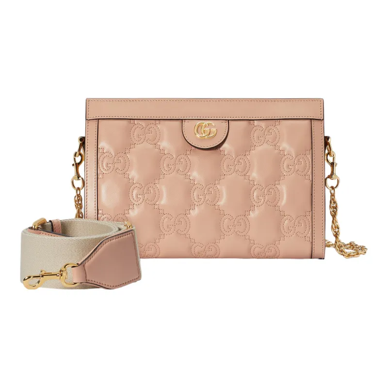 GUCCI GG Matelassé Leather Chain Bag Shoulder Bag Portable Crossbody Bag Shoulder Bag Small Size Women's Rose Beige-1