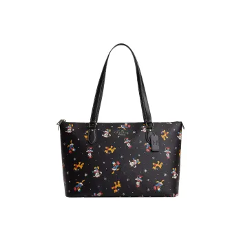 COACH Disney Collaboration Gallery Canvas With Leather Tote Bag Shopping Bag Handbag Shoulder Bag Women's Black