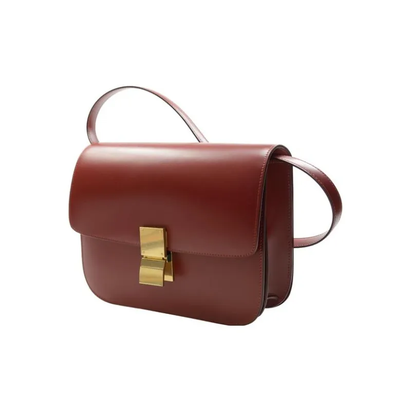 CELINE Classic Bo Cow Leather Tofu Bag Small Square Bag Shoulder Bag Crossbody Bag Medium Size Women's Red Brown-1
