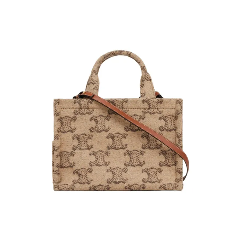 CELINE Cabas Thais Fabric Cow Leather Patchwork Tote Bag Shopping Bag Handbag Small Size Women's Camel-2