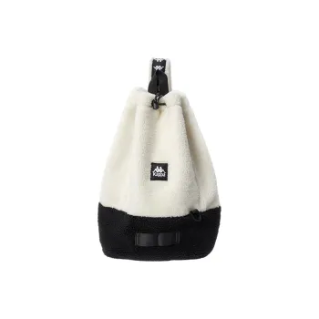 Kappa Polyester Drawstring Bucket Bag Lambswool Texture Shoulder Bag Sling Bag Tubas Unisex Korean White