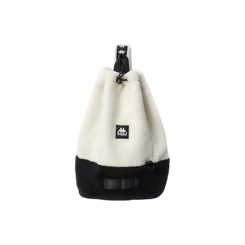 Kappa Polyester Drawstring Bucket Bag Lambswool Texture Shoulder Bag Sling Bag Tubas Unisex Korean White-0