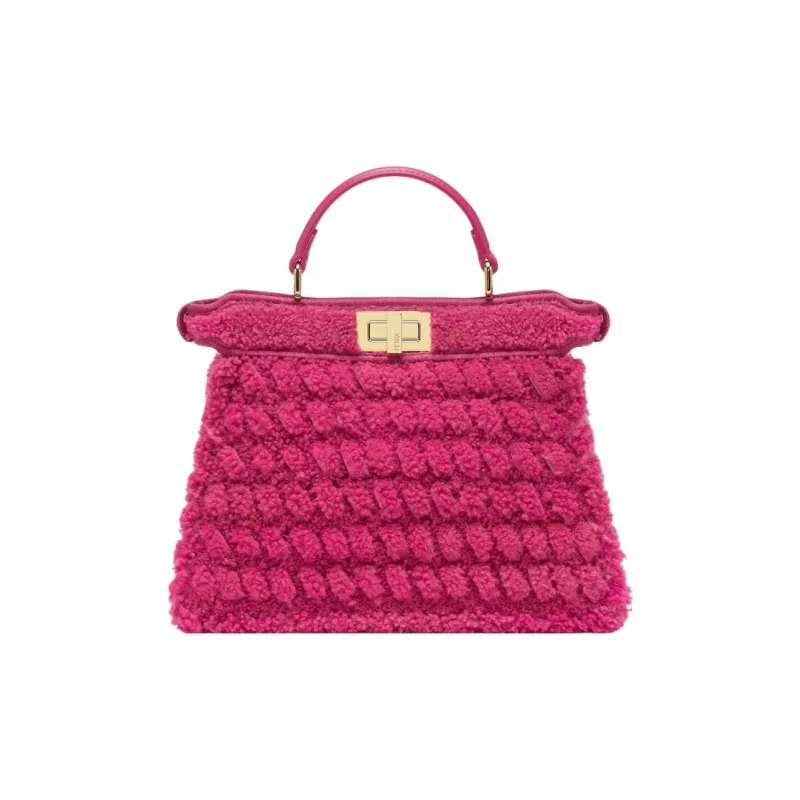 FENDI Peekaboo ISeeU Sheepskin Shoulder Bag Crossbody Bag Handbag Small Size Women's Pink-2
