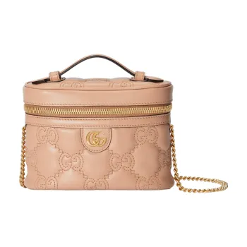 GUCCI GG Matelassé Leather Handle Bag, Makeup Box, Shoulder Bag, Crossbody Bag, Handbag Mini Women's Rose Beige