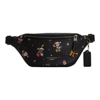 COACH Warren Coated Canvas And Smooth Calfskin Sling Bag Shoulder Bag Crossbody Bag Fanny Pack Large Size Women's Black
