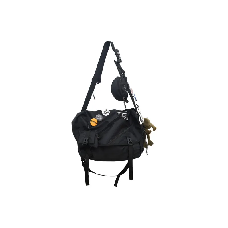 Deli Bear Nylon Travel Backpack Workwear Bag Crossbody Bag Shoulder Bag Unisex Black-0