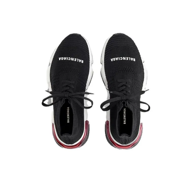 Balenciaga Speed 1.0 Lace Up Sneakers 'Black White With Clear Sole Red' Women's-3