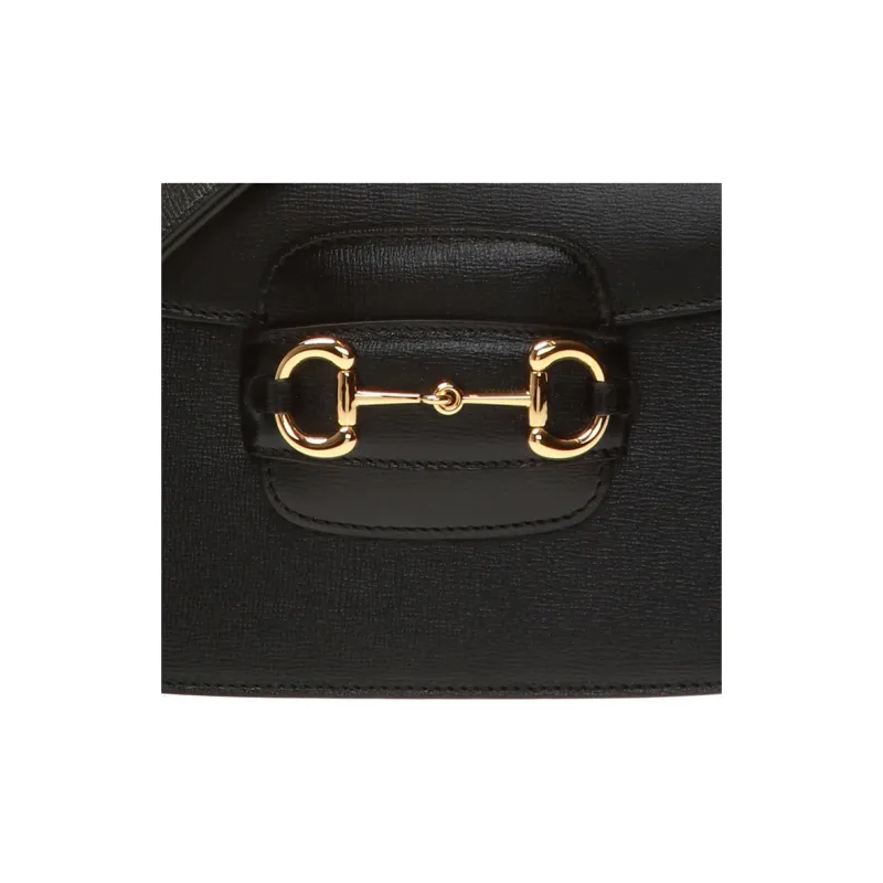 GUCCI Horsebit 1955 Leather Saddle Bag Crossbody Shoulder Bag Women's Black-4