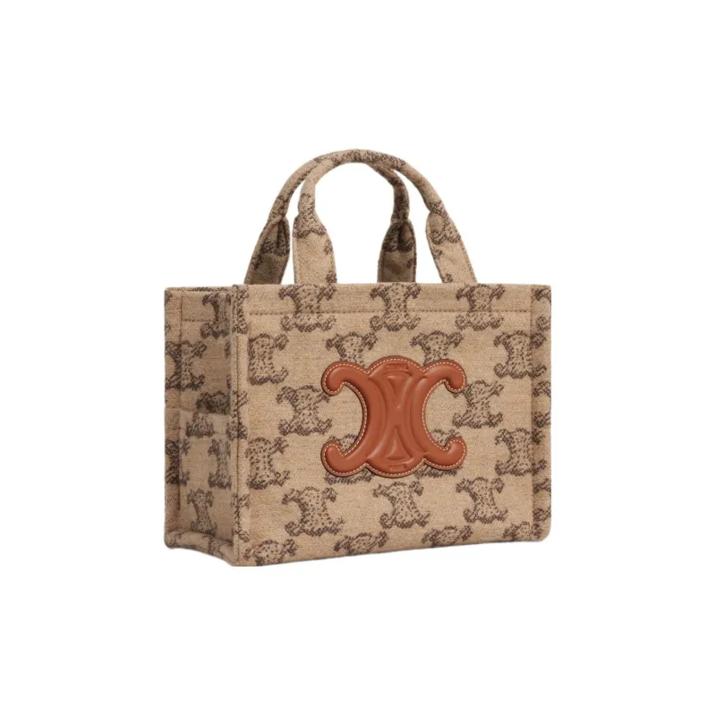 CELINE Cabas Thais Fabric Cow Leather Patchwork Tote Bag Shopping Bag Handbag Small Size Women's Camel-1