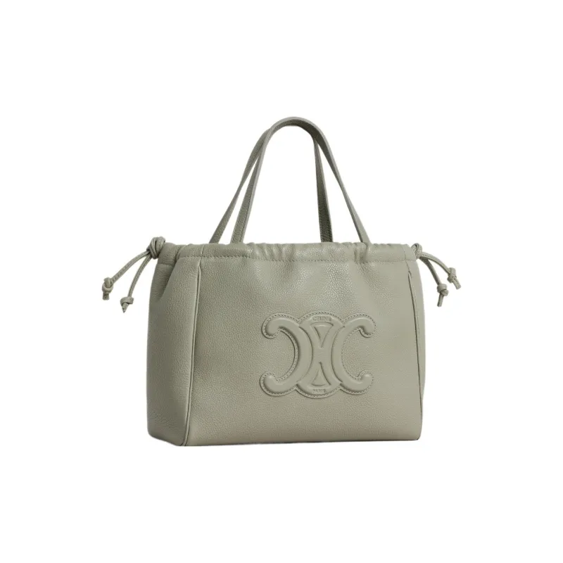 CELINE Cabas Grained Cow Leather Shoulder Bag Crossbody Bag Handbag Small Size Women's Gray Green-1