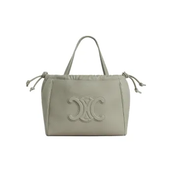 CELINE Cabas Grained Cow Leather Shoulder Bag Crossbody Bag Handbag Small Size Women's Gray Green