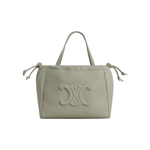 CELINE Cabas Grained Cow Leather Shoulder Bag Crossbody Bag Handbag Small Size Women's Gray Green