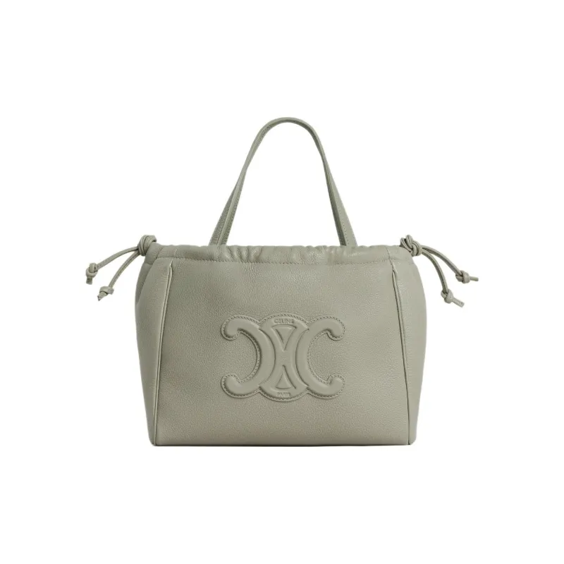 CELINE Cabas Grained Cow Leather Shoulder Bag Crossbody Bag Handbag Small Size Women's Gray Green-0