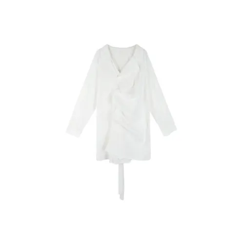 Big-faced Long-Sleeved Dresses Women's Cloud White