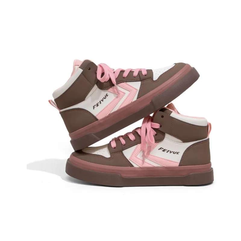 Feiyue High Top Skateboard Shoes Women's Beige/Brown/Light Pink-2