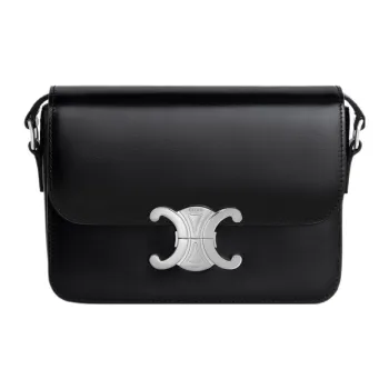 CELINE Triomphe Shiny Cow Leather Shoulder Bag Tofu Bag Portable Crossbody Bag Shoulder Bag Women's Black