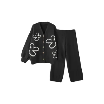 Chun Xi Home Suit Women's Black 3D Effect Floral