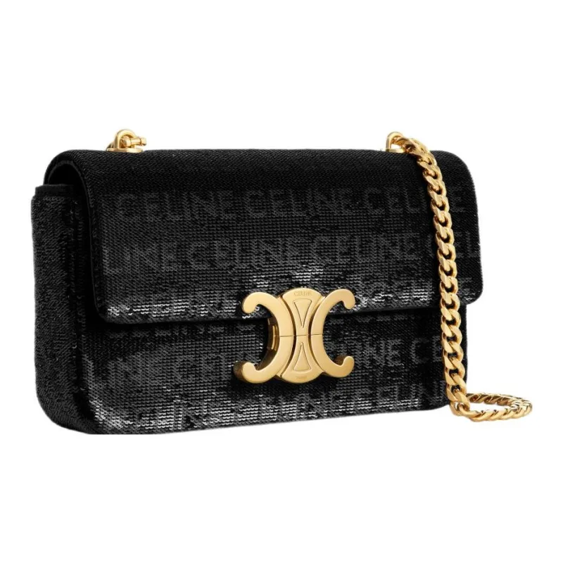 CELINE Silk Satin Shoulder Bag, Crossbody Bag Regular Women's Black-1